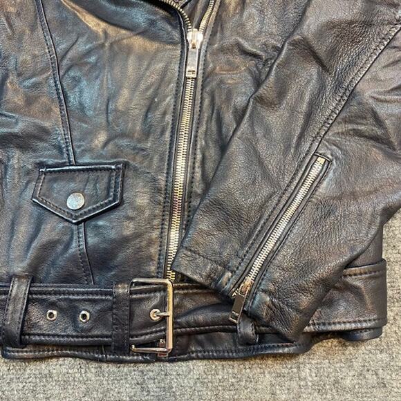 LTH JKT Black Leather Moto Biker Jacket Belted Soft Womens Medium Cropped Punk - Picture 5 of 12